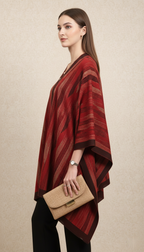 Elegant Striped V-Neck Poncho Shawl