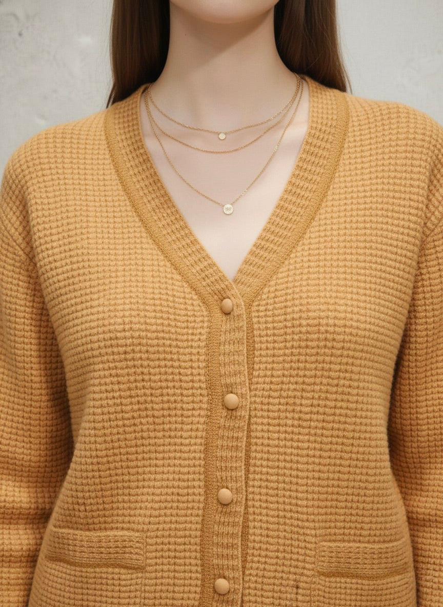 Honey Yellow Waffle Knit Pocket Cardigan