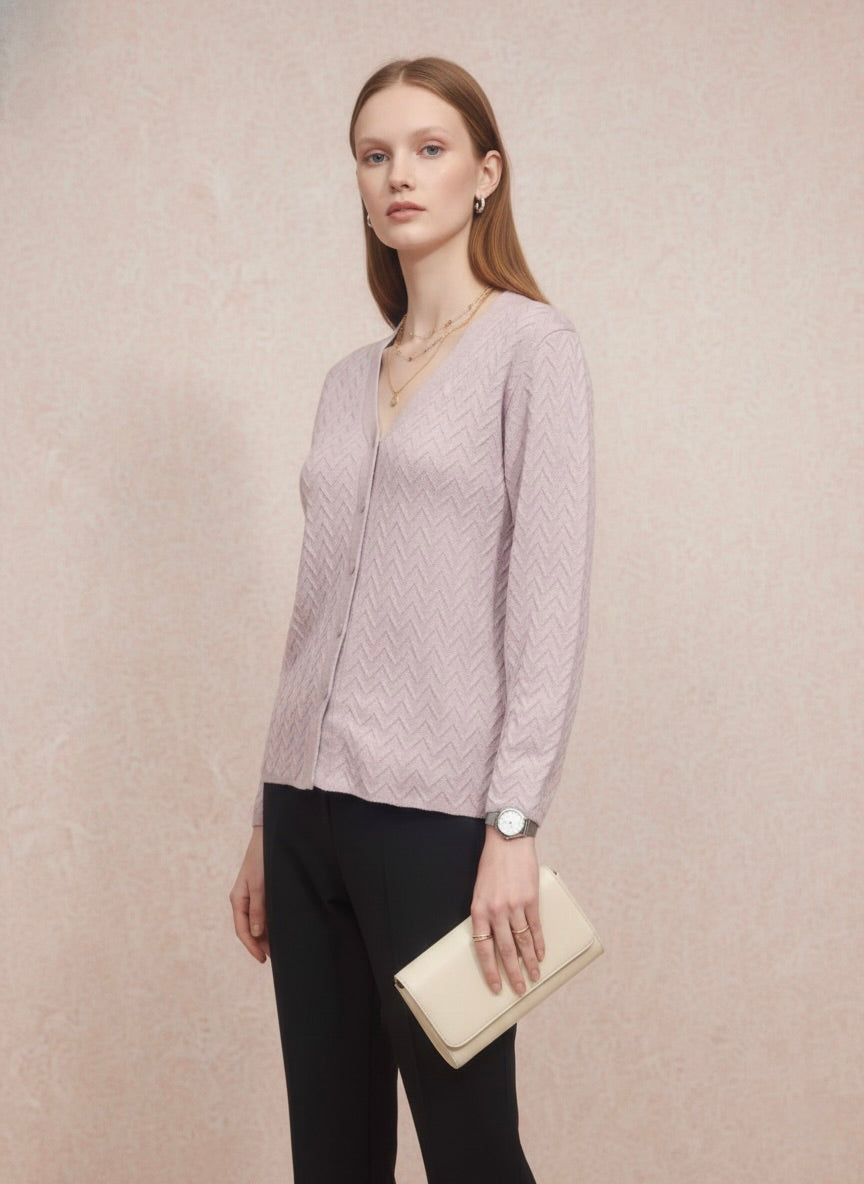 Light Lilac Fine Knit Chevron Cardigan