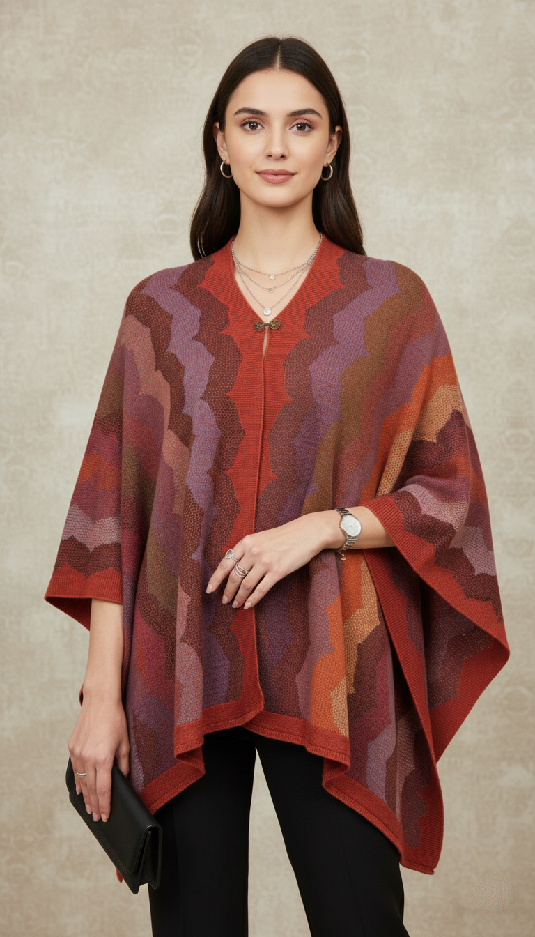 Luxurious Black Knit Poncho – Minimalist Beaded Detail