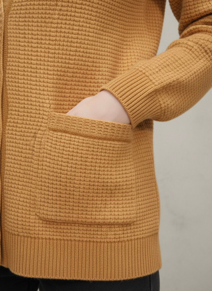 Honey Yellow Waffle Knit Pocket Cardigan
