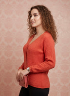 Textured Rust Orange Mohair-Look Cardigan