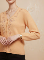 Peach Embroidered V-Neck Cardigan