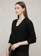 Black Fine Knit Eyelet Pattern Cardigan