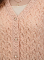 Pale Peach Intricate Cable Knit Cardigan