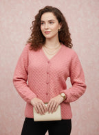 Dusty Pink Textured Diamond Knit Cardigan