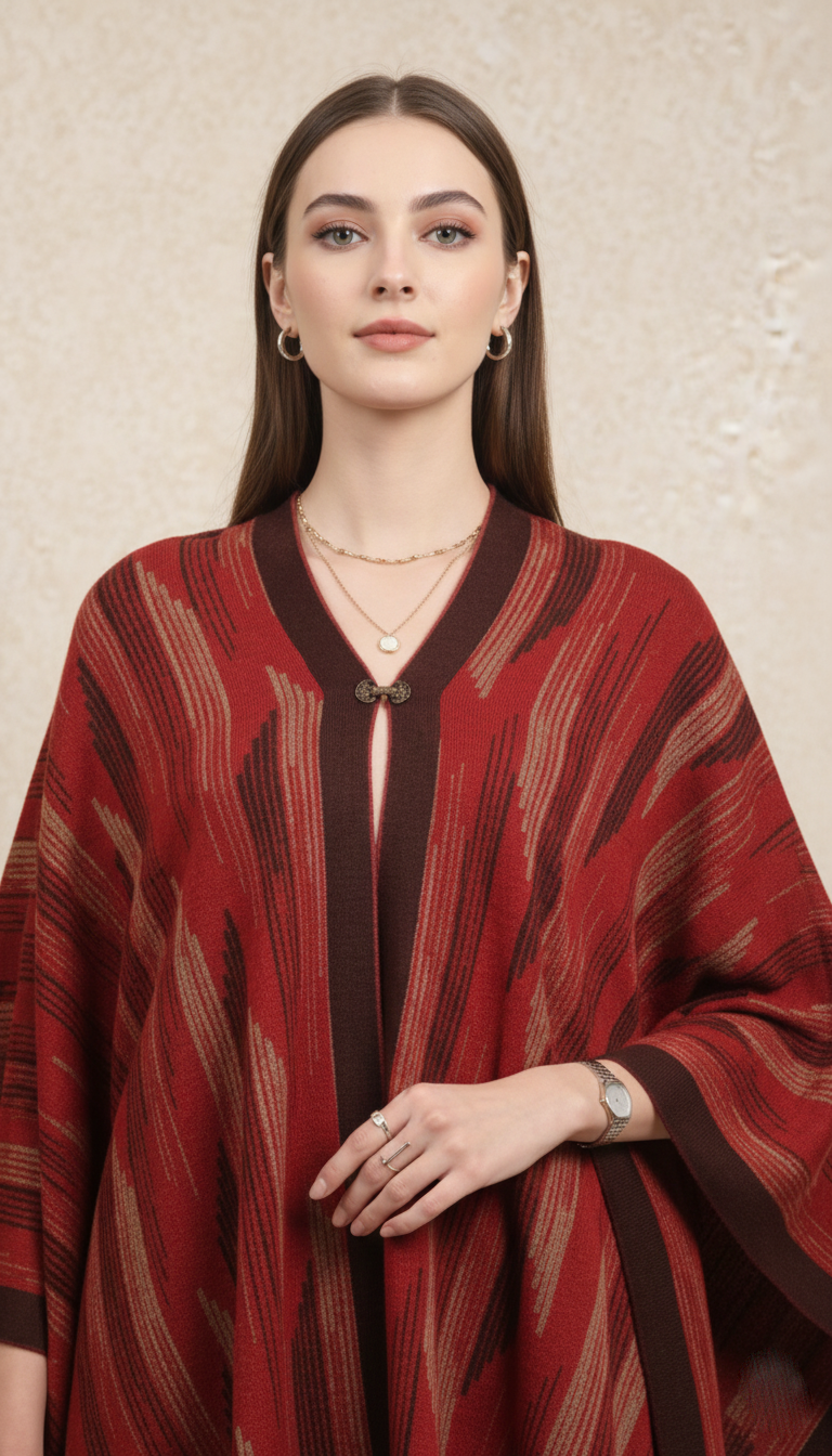 Elegant Striped V-Neck Poncho Shawl