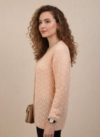Pale Peach Intricate Cable Knit Cardigan