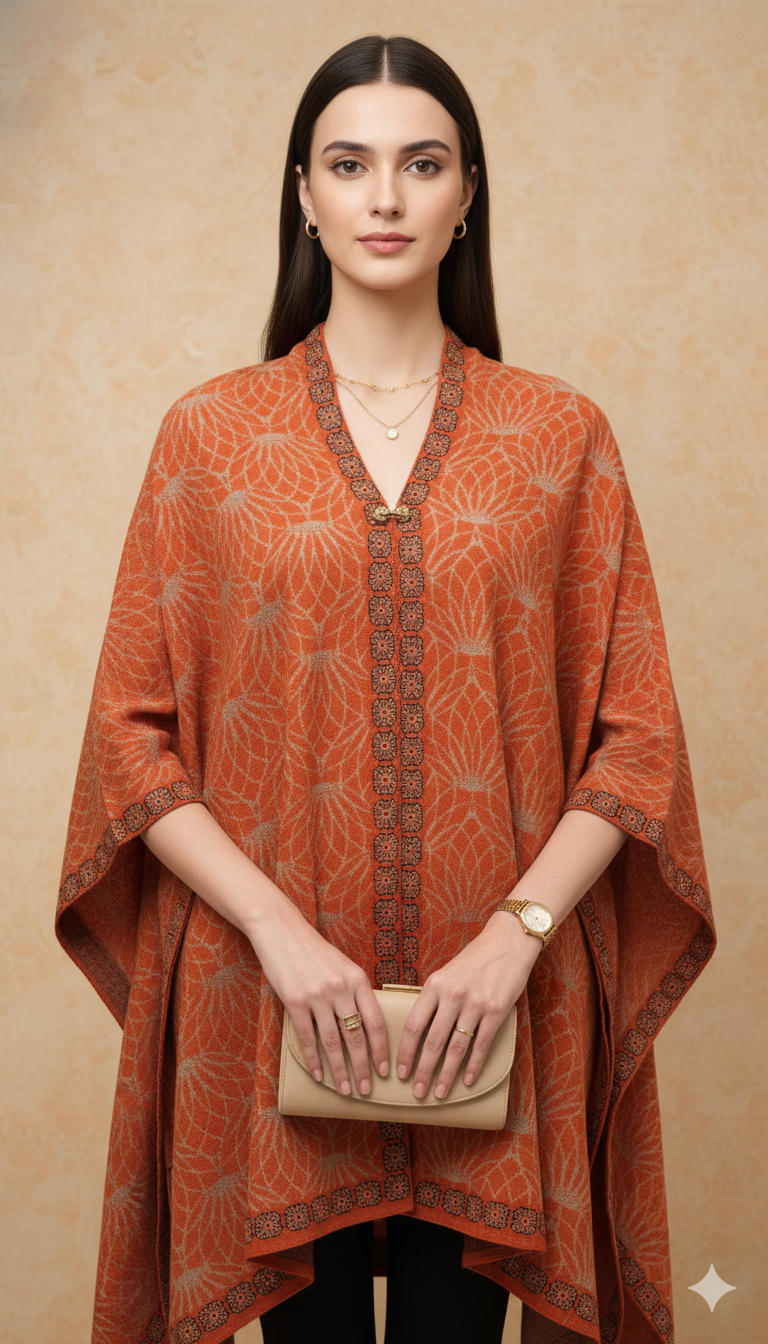 Terracotta Geometric Patterned Kaftan Tunic