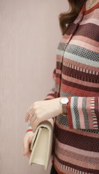 Multi-Colored Striped Crew Neck Cardigan (Maroon, Pink, Gray)