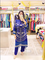 Royal Blue Printed Co-ord Set with Geometric Border Detailing