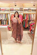 Elegance Brown Floral Print Suit With Delicate Tilla Work