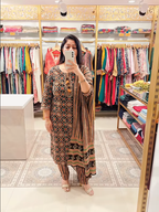 Black Geometric Printed Cotton Suit Set