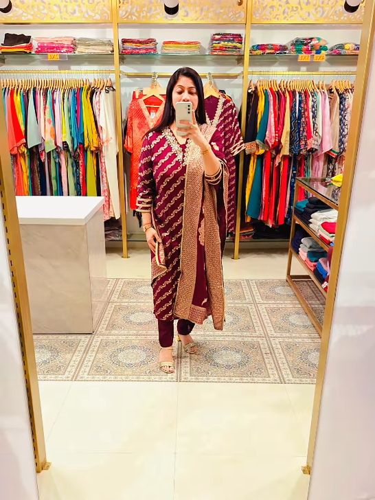 Maroon Gold Zari Embroidered Cotton Silk Suit Set