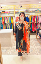 Tribal Motif Printed Black Cotton Kurta Set