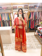 Rust Red Printed Crepe Kurta Sharara Set with Dupatta
