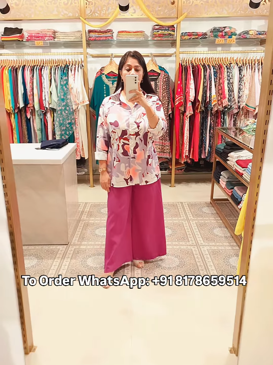 Imported Premium Co-ord Set with Printed Shirt and Wide-Leg Pants