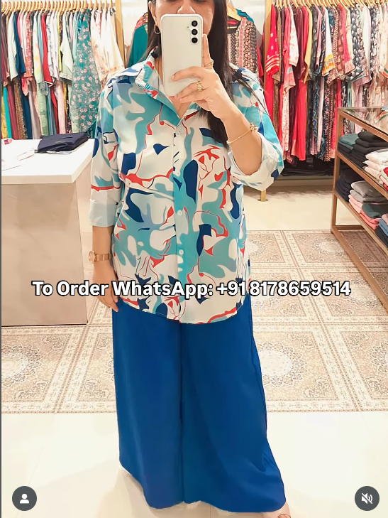 Imported Premium Co-ord Set with Printed Shirt and Wide-Leg Pants