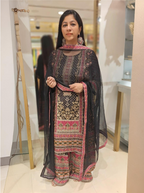Black Pure Crepe Digital Print Palazzo Sharara Set