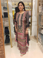 Black Pure Crepe Digital Print Palazzo Sharara Set