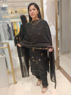 Elegant Black Georgette Suit with All-Over Sequin Embroidery