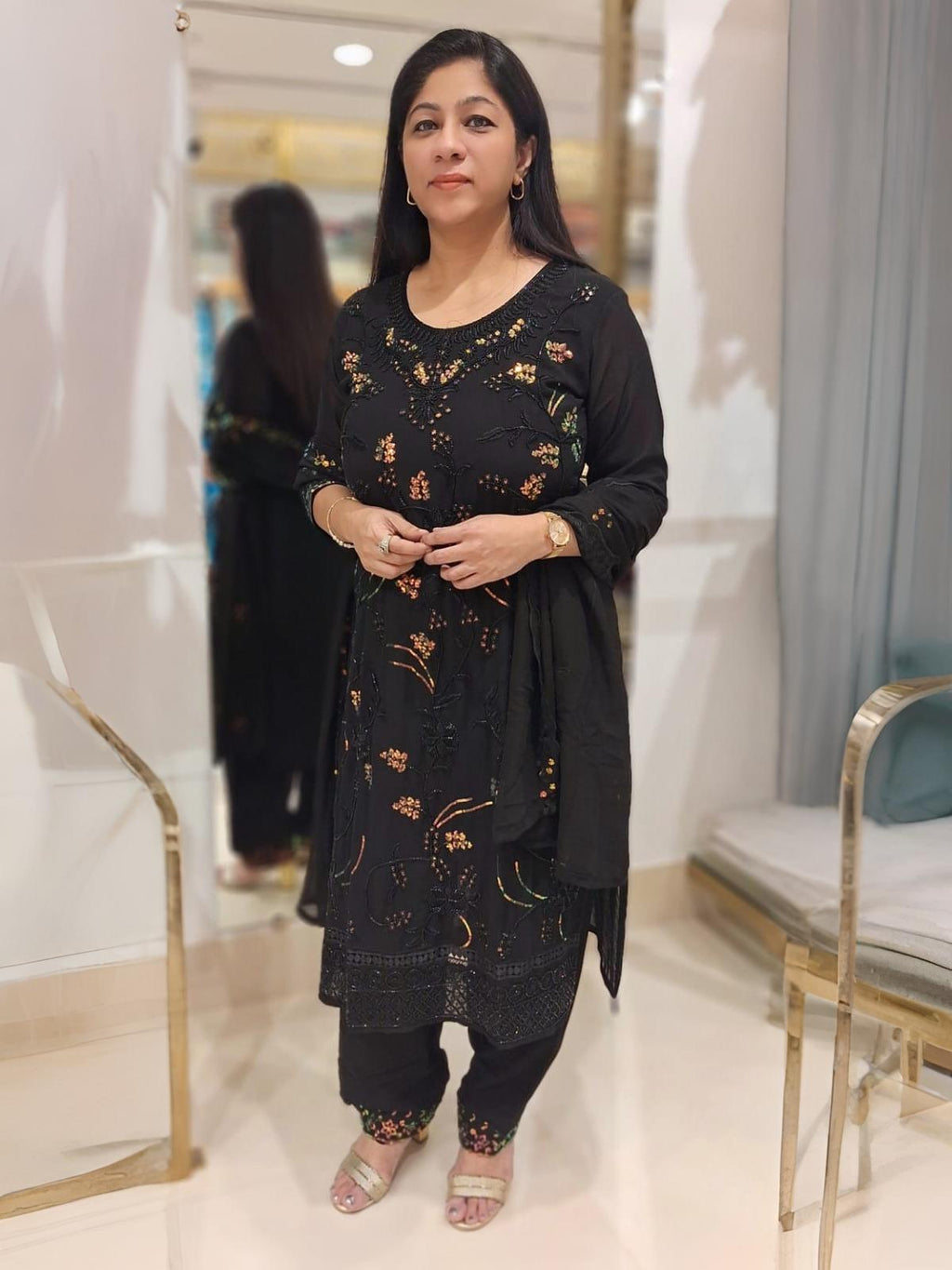 Elegant Black Georgette Suit with All-Over Sequin Embroidery