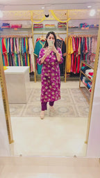 Purple Banarasi Printed Kurta Set with Straight Pants