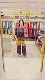 Purple and Mustard Pure Crepe Co-ord Set with Exquisite Floral Print