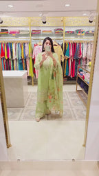 Floral Dupatta Farshi Suit in Pastel Green