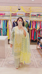 Pastel Green Embroidered Kurta Set with Chiffon Dupatta