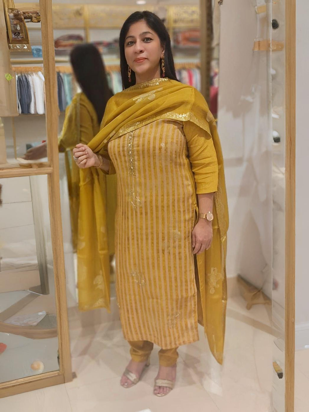 Mustard Yellow Suit delicate zari Dupatta