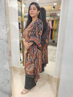 Black Muslin  Digital print Kaftan Set with mirror detailing