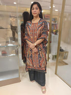 Black Muslin  Digital print Kaftan Set with mirror detailing