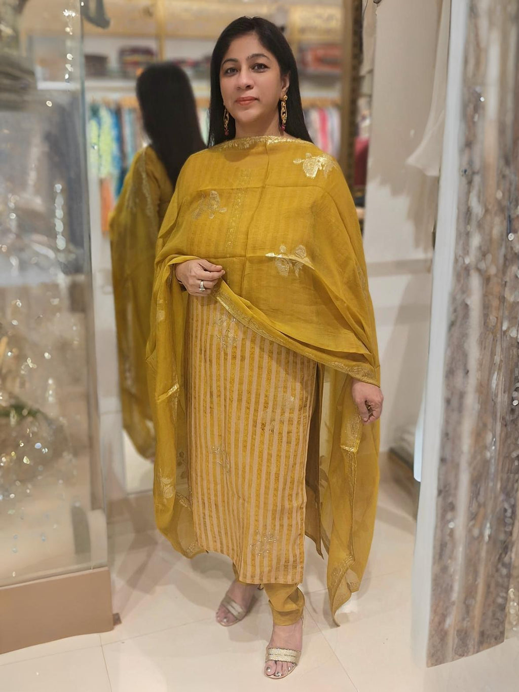 Mustard Yellow Suit delicate zari Dupatta