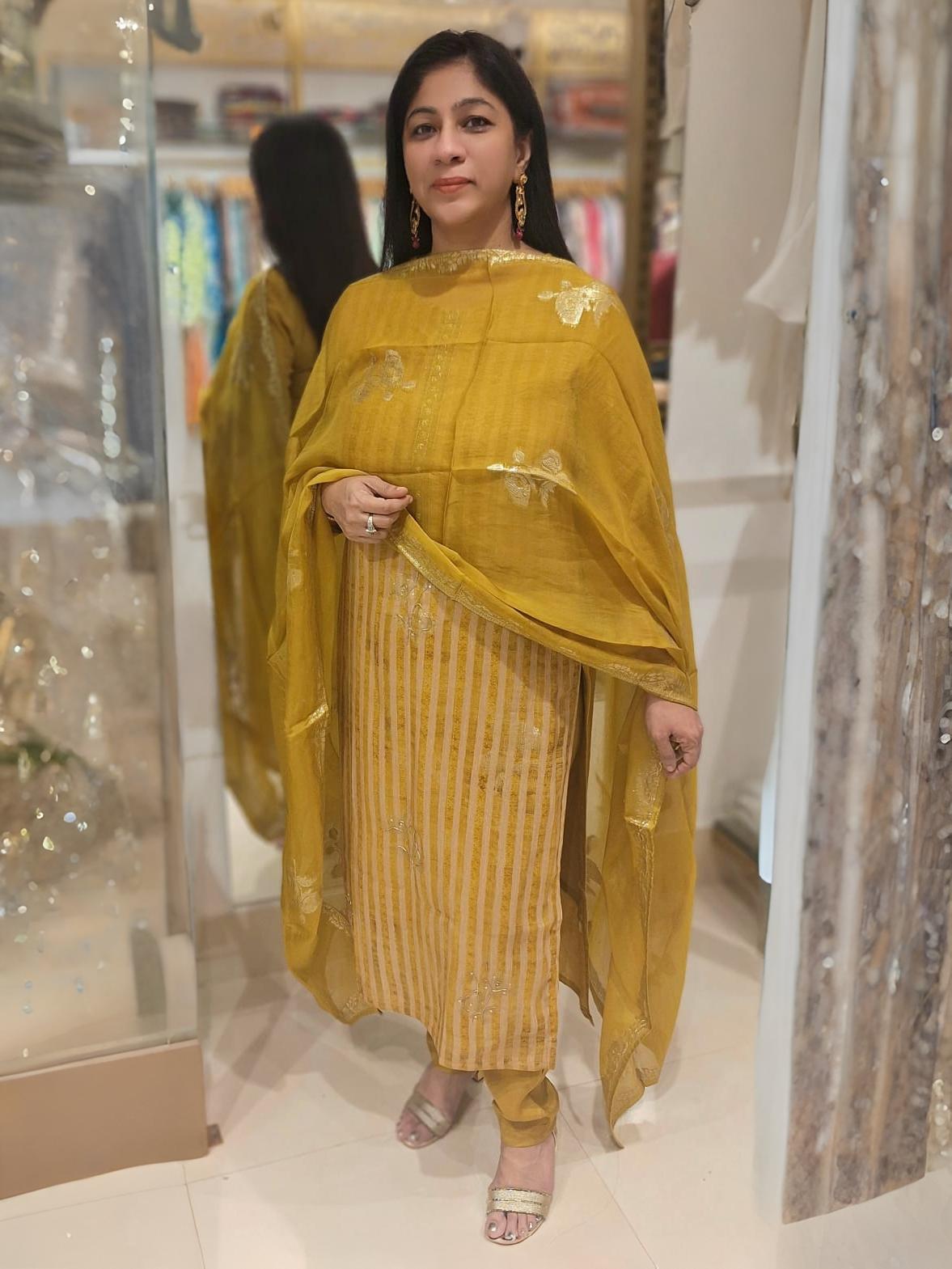 Mustard Yellow Suit delicate zari Dupatta