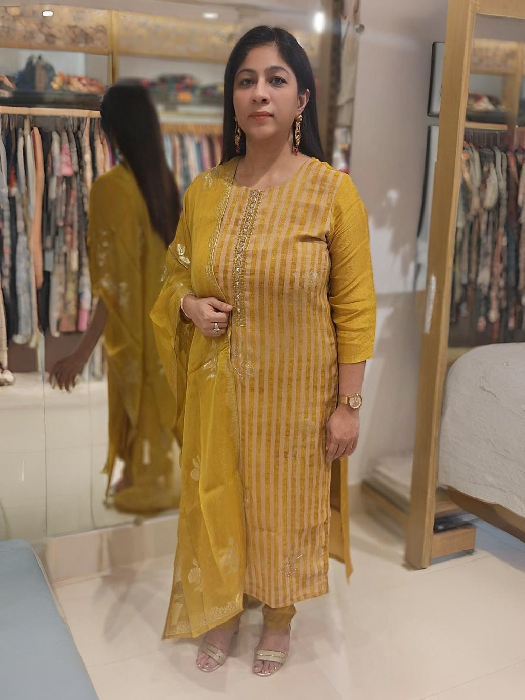Mustard Yellow Suit delicate zari Dupatta