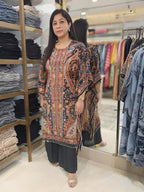 Black Muslin  Digital print Kaftan Set with mirror detailing