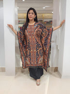 Black Muslin  Digital print Kaftan Set with mirror detailing